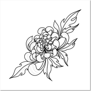 Peony Flower Black Line Art Posters and Art